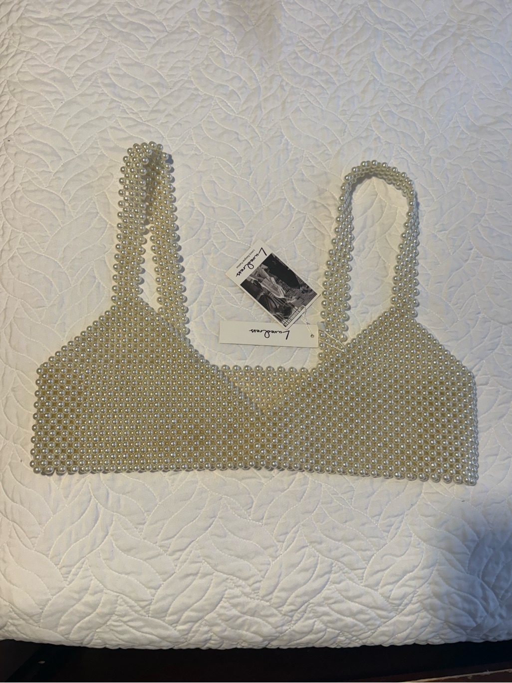 Luxedress Pearl Beaded Crop Top Bralette Nwt Ivory White — image 2 of 6